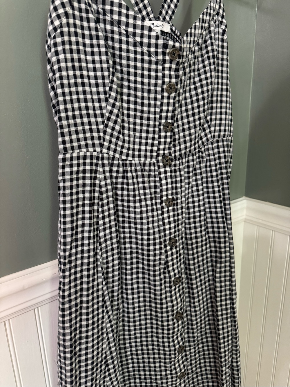 Madewell Black & White Gingham Smocked Back Sundress with Straps - Picture 2 of 7